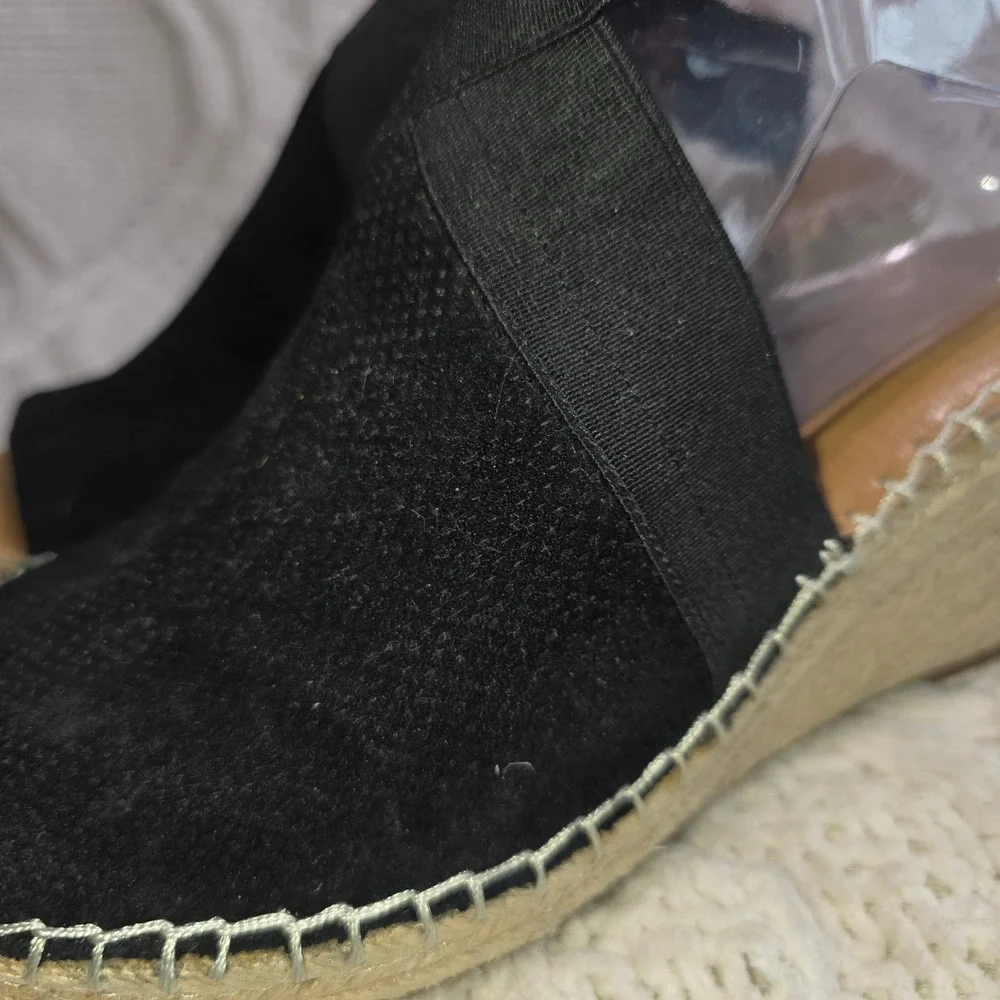 Gentle Souls Kenneth Cole Espadrille Wedge‎ Sandals Black Suede Women 9.5 Excel